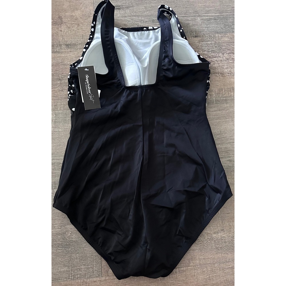 ShapeSolver Sport Penbrooke Black White Dot High Neck Tummy Control Swimsuit 12 - Picture 2 of 12